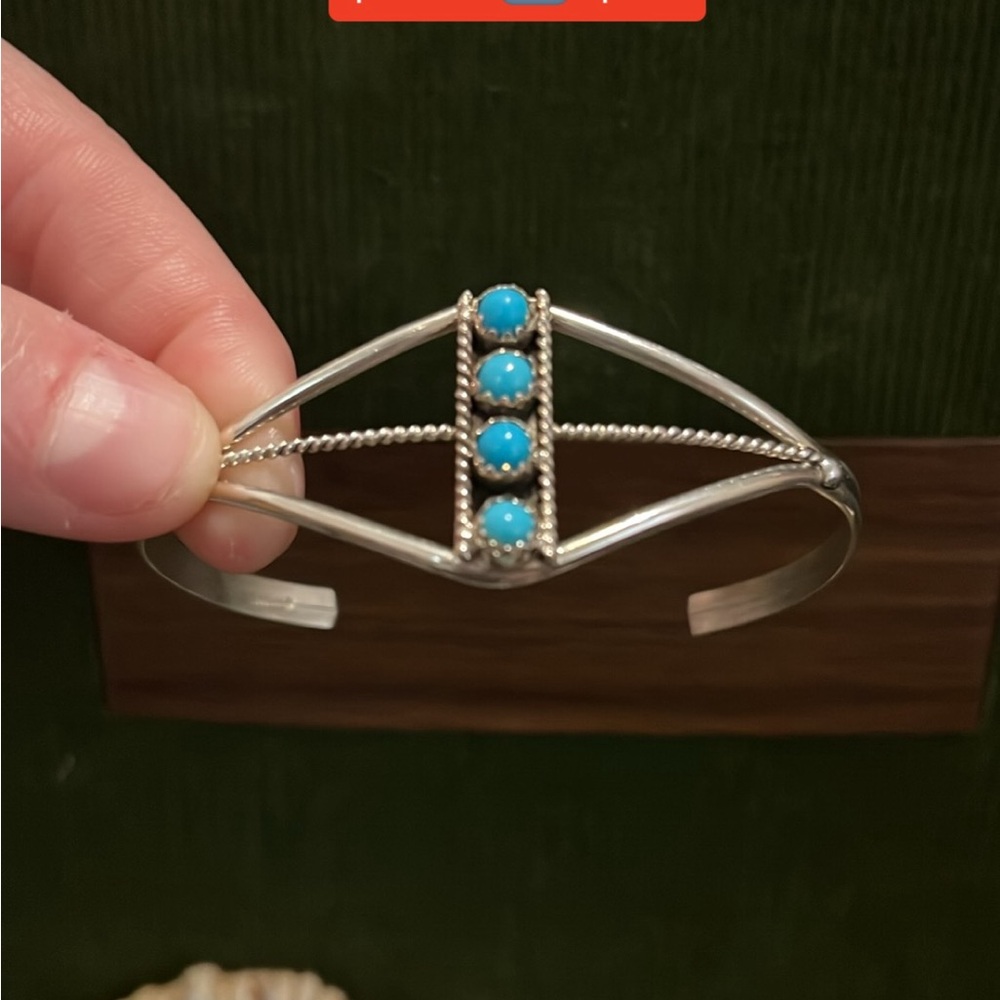 Zuni Cuff by June Davis, snake eye turquoise size 6.5